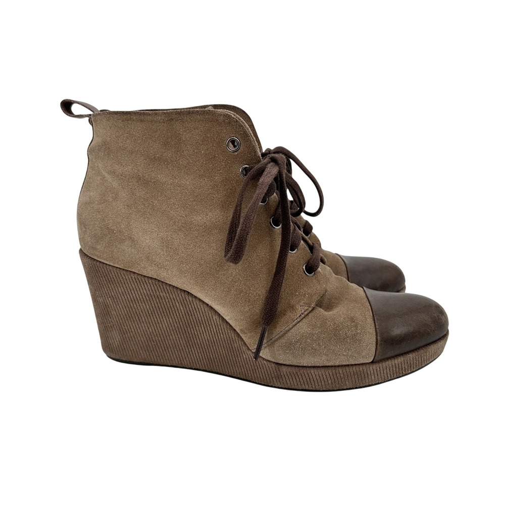 Coclico Wedge Ankle Boots Suede Leather Lace Up Cap Toe Platform Womens 40 US 9